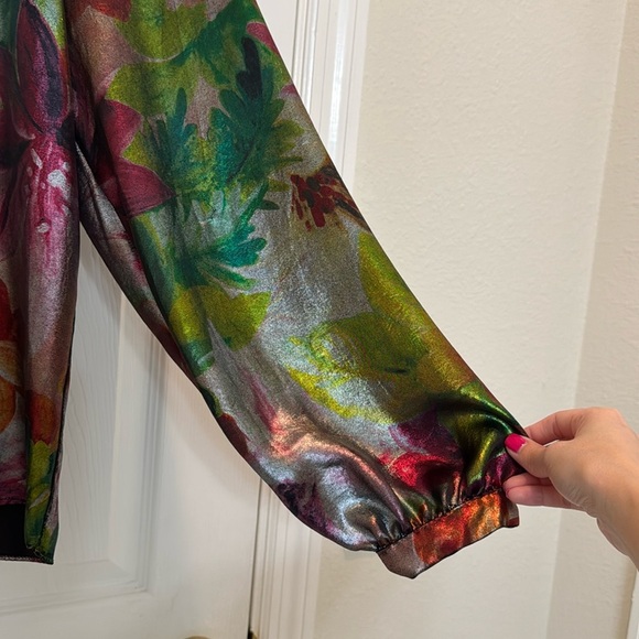 Anthropologie Current Air Goldie Metallic Floral Long Sleeve Blouse Size XS - Picture 9 of 13